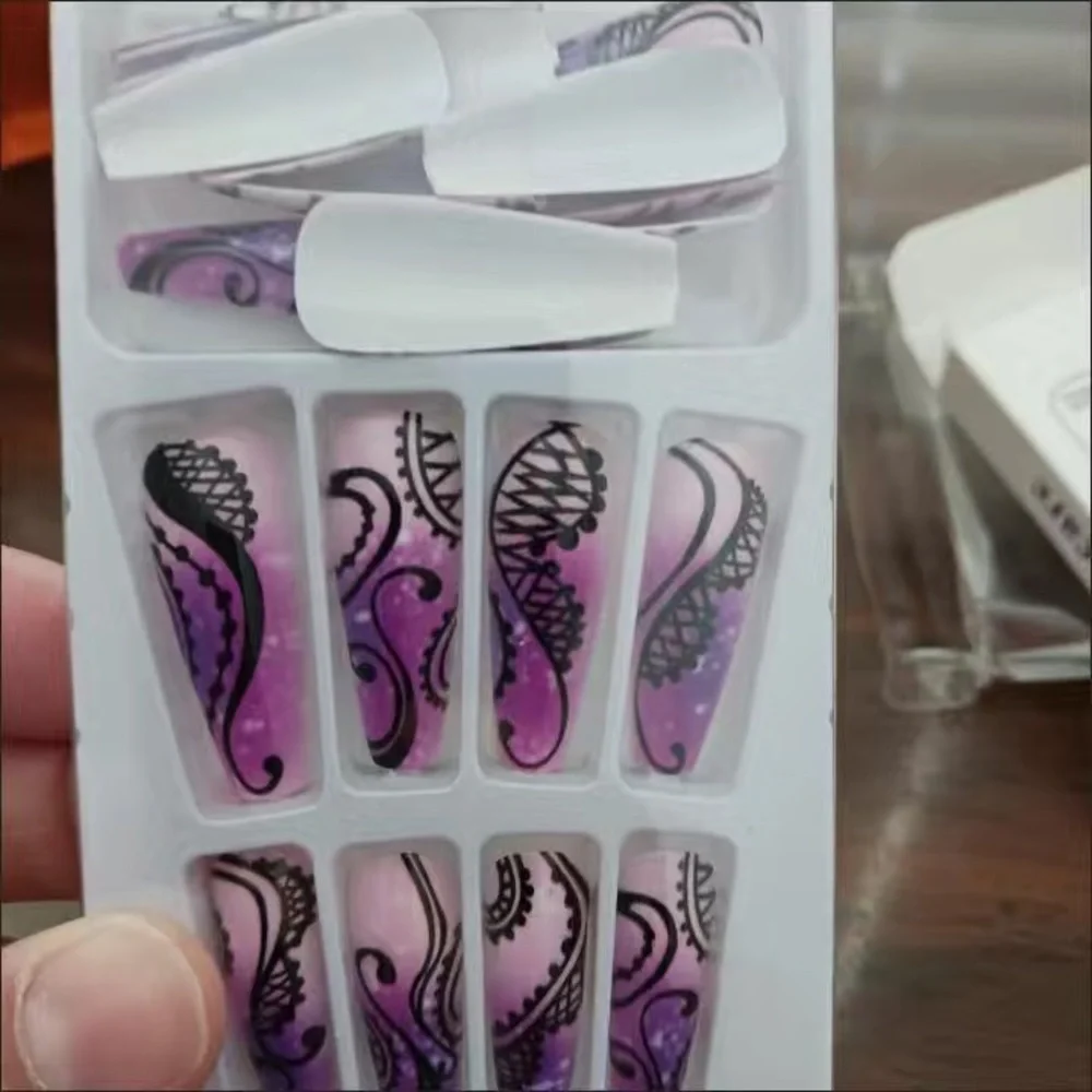 ✨ GORGEOUS 👑 Music Notes Lilac Purple Long Ombre Designed Press On Nails - Picture 2 of 5